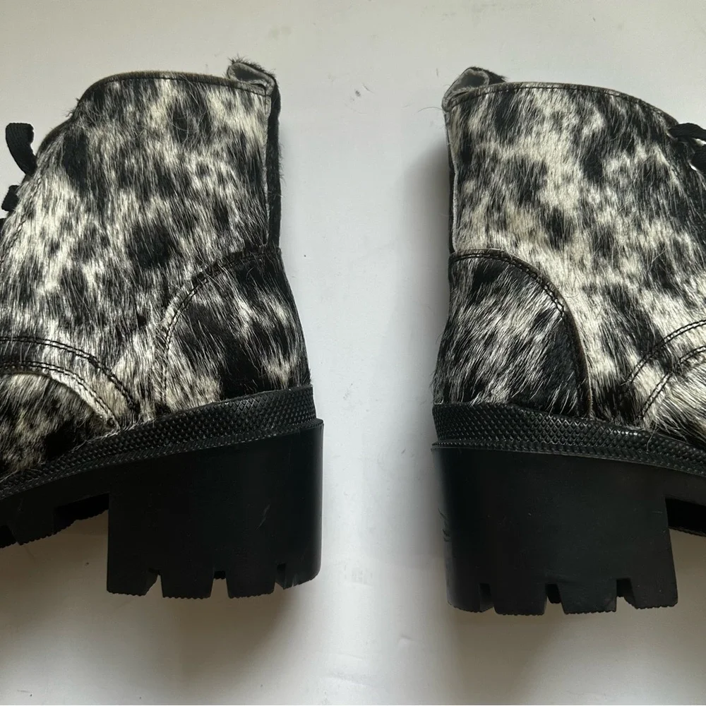 Agave Sky Cami Combat Boots salt and pepper cowhide handmade black bootie 6